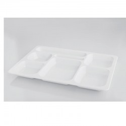 Rubikap 5+1 Compartment Polycarbonate Tabldot Tray, 23x40 cm, White - Rubikap