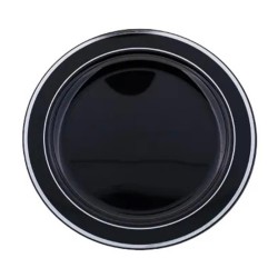 Rubikap Disposable Silver Detailed Flat Plate, 19 cm, Black - Rubikap