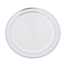 Rubikap Disposable Silver Detailed Flat Plate, 26 cm, White - Rubikap