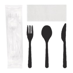 Rubikap Elite Disposable Cutlery Set, Napkin Included, Black - Rubikap