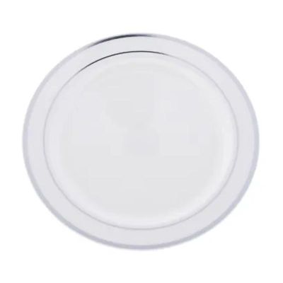 Rubikap Tek Kullanımlık Gümüş Detaylı Düz Tabak, 23 cm, Beyaz - 1