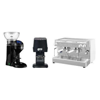 Saeco Perfetta Tall Cup Espresso Coffee Machine, 2 Groups, White + Cunill Tranquilo Tron Coffee Grinder + Coffee Tech Automatic Coffee Buffer - Saeco