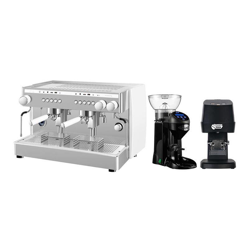 Saeco Perfetta Tam Otomatik Tall Cup Espresso Kahve Makinesi, 2 Gruplu, Beyaz + Cunill Tranquilo Tron Kahve Değirmeni + Coffeetech IT-58 Otomatik Tamper - Saeco