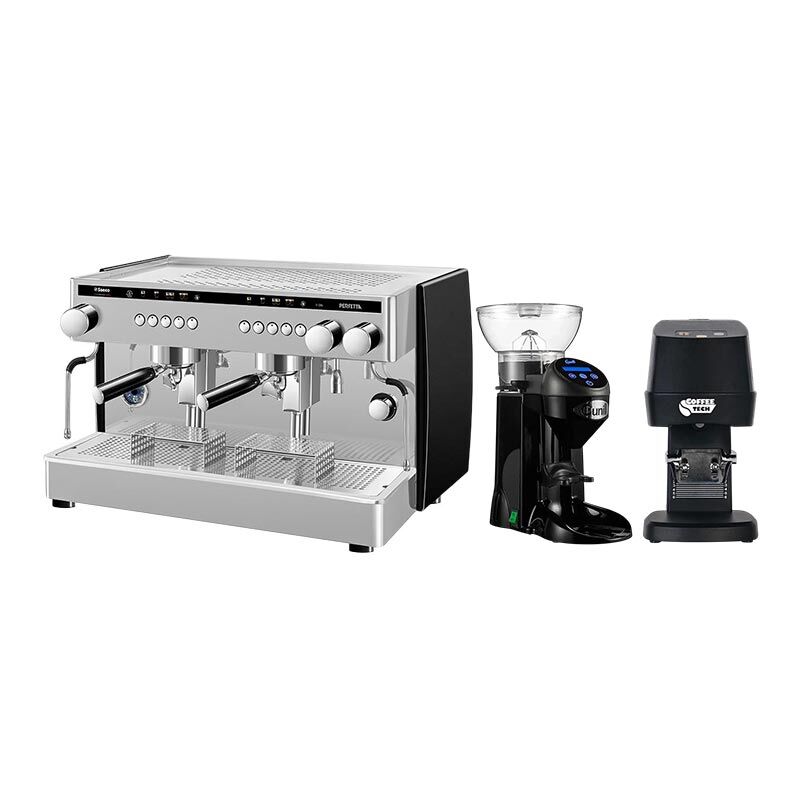 Saeco Perfetta Tam Otomatik Tall Cup Espresso Kahve Makinesi, 2 Gruplu, Siyah + Cunill Tranquilo Tron Kahve Değirmeni + Coffeetech IT-58 Otomatik Tamper - Saeco