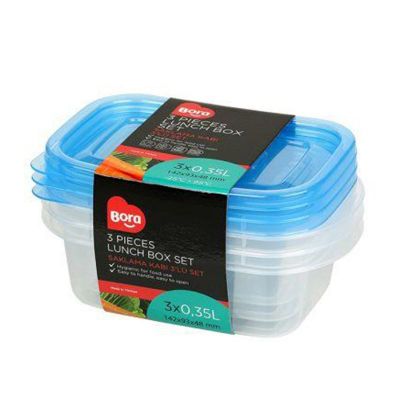 Bora Plastik Dikdörtgen Saklama Kabı, 3'lü, 350 ml - 1