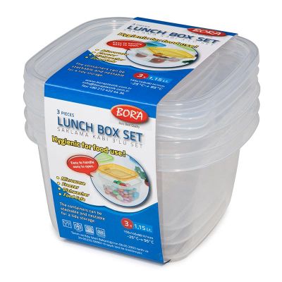 Bora Plastik Kare Saklama Kabı, 3'lü , 1150 ml - 1