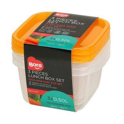 Bora Plastik Kare Saklama Kabı, 3'lü, 500 ml - 1