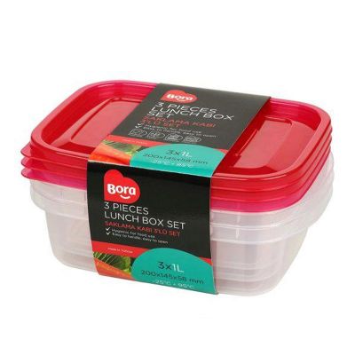 Bora Plastik Dikdörtgen Saklama Kabı, 3'lü, 1000 ml - 1