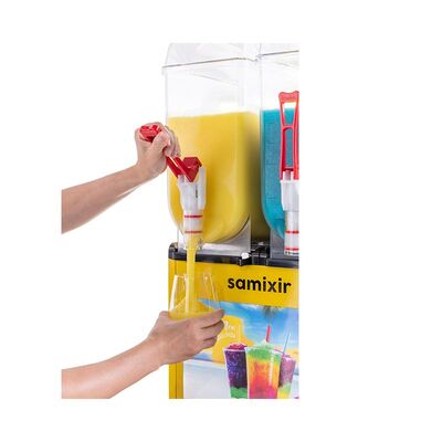 Samixir SLUSH24 Allure Twin Ice Slush Granita Milkshake ve Soğuk Meyve Suyu Dispenseri, 12+12 L, Sarı - Samixir