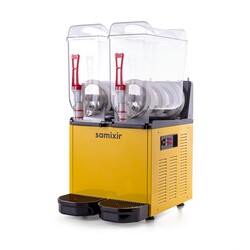 Samixir SLUSH24.Y Twin Ice Slush Granita Fruit Juice Dispenser, 12+12 L, Yellow - Thumbnail