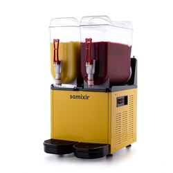 Samixir SLUSH24.Y Twin Ice Slush Granita Fruit Juice Dispenser, 12+12 L, Yellow - Thumbnail