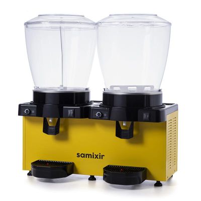 Samixir SM44 Panaromik Analog Twin Soğuk İçecek Dispenseri, 22+22 L, Fıskiyeli ve Karıştırıcılı, Sarı - Samixir