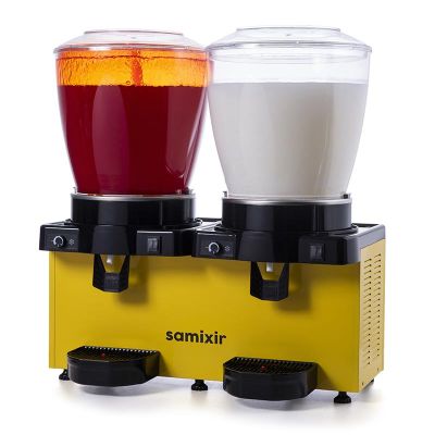 Samixir SM44 Panaromik Analog Twin Soğuk İçecek Dispenseri, 22+22 L, Fıskiyeli ve Karıştırıcılı, Sarı - Samixir