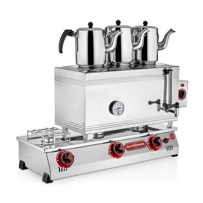 SilverInox 2101-D 60 Model Kaynaklı 3 Demlikli Çay Ocağı, Çift Taban, 33 L, Elektrikli + Doğalgazlı - 1