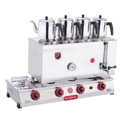 SilverInox 2102-D 85 Model Kaynaklı 4 Demlikli Çay Ocağı Çift Taban, 58 L, Elektrikli + Doğalgazlı - 1