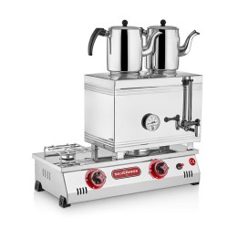 SilverInox 2065 40 موديل 40 طباخ شاي ملحوم بغاز البترول المسال 2 إبريق شاي، قاعدة مزدوجة، 28 لتر - SilverInox
