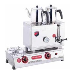 SilverInox 2065-D 2065-D 40 موديل 40، طباخ شاي ملحوم، قاعدة مزدوجة، 2 إبريق شاي، 28 لتر، غاز طبيعي - SilverInox