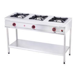 SilverInox TB-3G 3 Burner Midi Cooker with Base Shelf, 130x65x85 cm, LPG - SilverInox