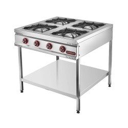 SilverInox TB-4D 4-х конфорочная плита Midi с базовой полкой, 90x90x85 см, природный газ - SilverInox