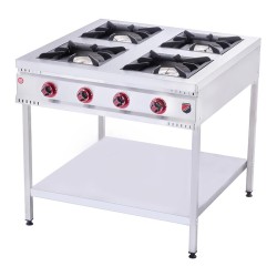 SilverInox TB-4G 4 Burner Midi Cooker with Base Shelf, 90x90x85 cm, LPG - SilverInox