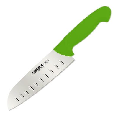 Sinerji Passion Plastik Saplı Oluklu Santoku Şef Bıçağı, 18 cm, Yeşil - 1