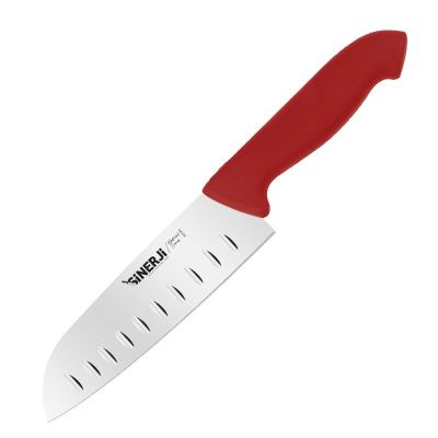 Sinerji Protrend Plastik Saplı Oluklu Santoku Şef Bıçağı, 18 cm, Kırmızı - 1
