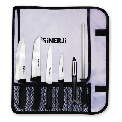 Sinerji Silver Gastronomi Rulo Çantalı Bıçak Seti 6+1 - 1
