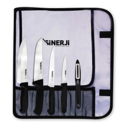 Sinerji Silver Gastronomy Knife Set with Roll Case 5+1 