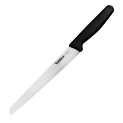 Sinerji Silver Plastic Handle Medium Tooth Bread Knife, 21 cm, Black 