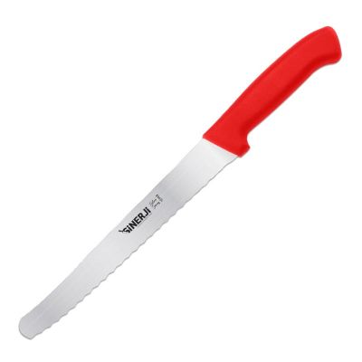 Sinerji Silver Plastik Saplı Büyük Dişli Ekmek Bıçağı, 24 cm, Kırmızı - 1