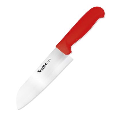 Sinerji Silver Plastik Saplı Santoku Şef Bıçağı, 18 cm, Kırmızı - 1