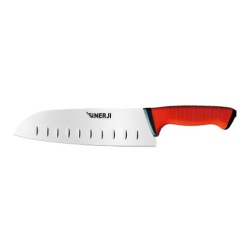 Sinerji Twix Plastic Handle Corrugated Santoku Chef Knife, 18 cm, Red - Sinerji