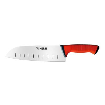 Sinerji Twix Plastik Saplı Oluklu Santoku Şef Bıçağı, 18 cm, Kırmızı - 1
