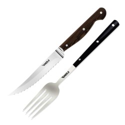 Sinerji Wooden 2-Piece Wenge Handle Steak Set with Chrome Bracelet - Sinerji
