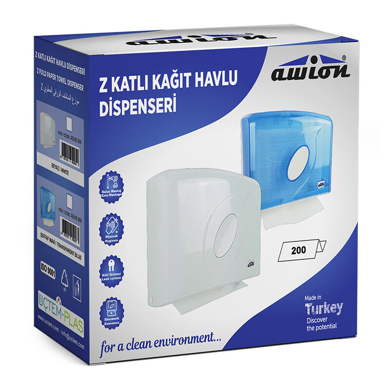 Üçtem AEHB905 Z Katlı Kağıt Havlu Dispenseri, 27x10x23 cm, Beyaz - Üçtem