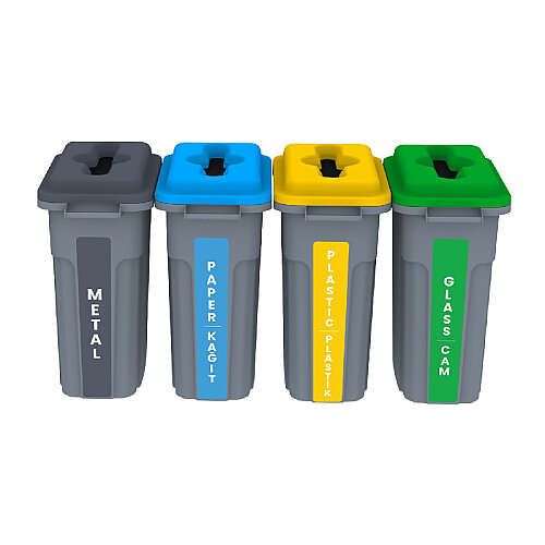 UTP Professional UTP401 Düz Kapaklı 4'lü Set Geri Dönüşüm Kovası, 4x70 L - UTP Professional