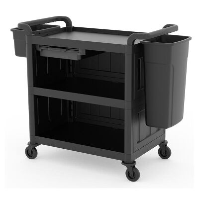 UTP Professional UTP282 Kapalı Çöp ve Çatal Kaşık Aparatlı 3 Katlı Servis Arabası, 130x53x98 cm - UTP Professional