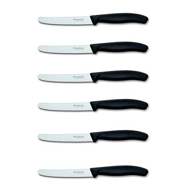 Victorinox Swiss Classic 6.7833.6 6'lı Tırtıklı Domatas ve Sofra Bıçağı, 11 cm, Siyah - Victorinox