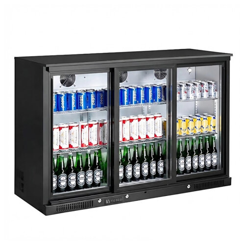 Vosco VBBC-350S Üç Sürgü Kapılı Bar Arkası Şişe Soğutucu Dolap, 338 L, Siyah - 1