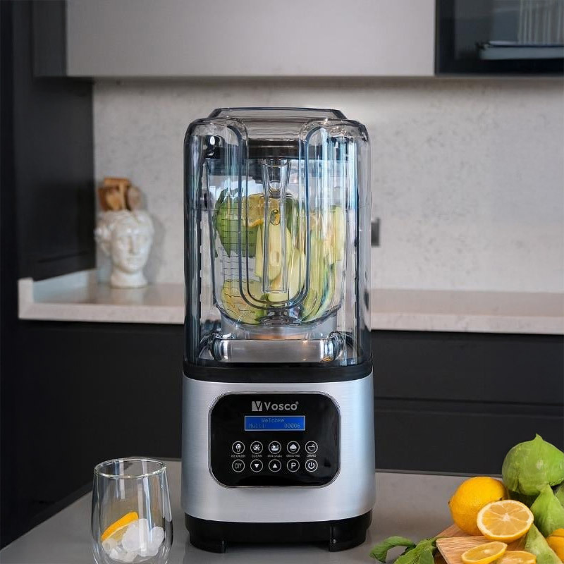 Vosco VHS-212C Pro Silent Digital Bar Blender with Noise Cancelling Lid, 2 L, 2200 W, Grey - Vosco