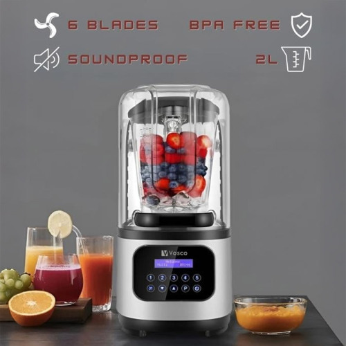 Vosco VHS-212C Pro Silent Digital Bar Blender with Noise Cancelling Lid, 2 L, 2200 W, Grey - 5