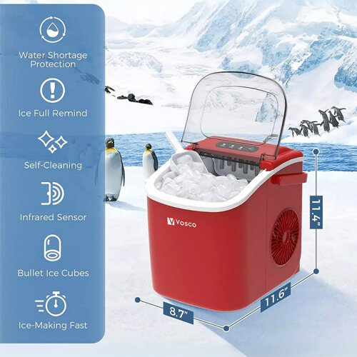 Vosco VHZB-12H Set Üstü Parmak Buz Makinesi, 12 kg/gün Kapasiteli, Kırmızı - 6