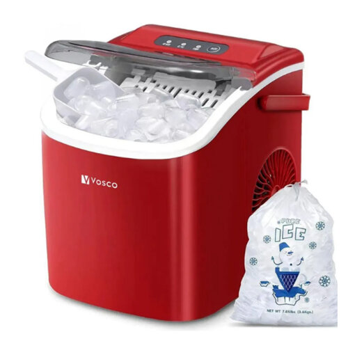 Vosco VHZB-12H Set Üstü Parmak Buz Makinesi, 12 kg/gün Kapasiteli, Kırmızı 