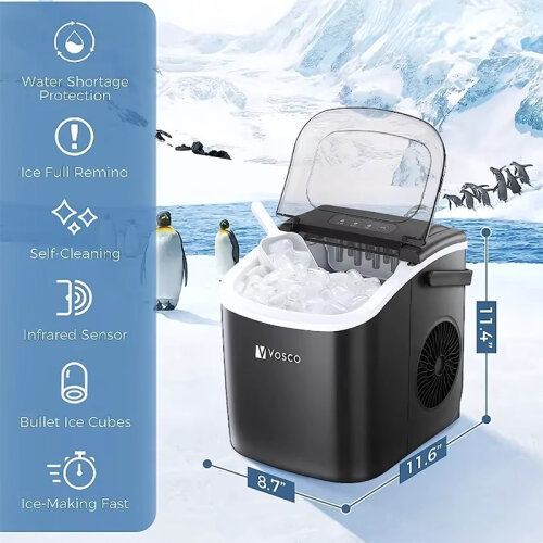 Vosco VHZB-12H Set Üstü Parmak Buz Makinesi, 12 kg/gün Kapasiteli, Siyah - 4