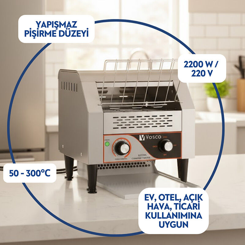 Vosco VKB-150 Konveyörlü Ekmek Kızartma Makinesi, Elektrikli - Vosco
