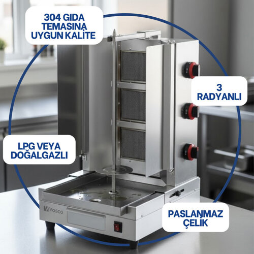 Vosco VKM-G3R Alttan Motorlu 3 Radyanlı Döner Makinesi, LPG - 5