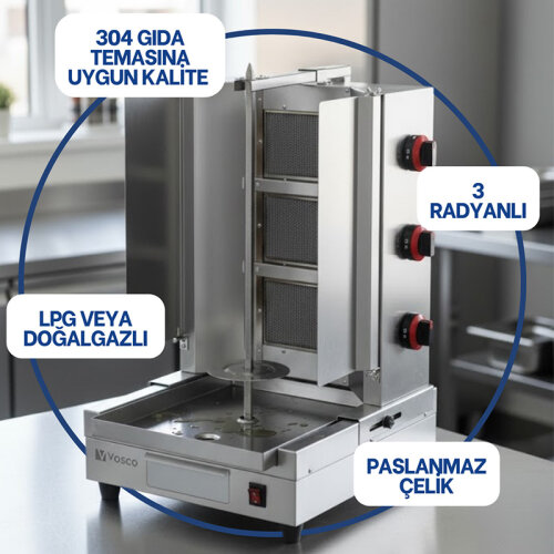 Vosco VKM-NG3R Alttan Motorlu 3 Radyanlı Döner Makinesi, Doğalgazlı - 5