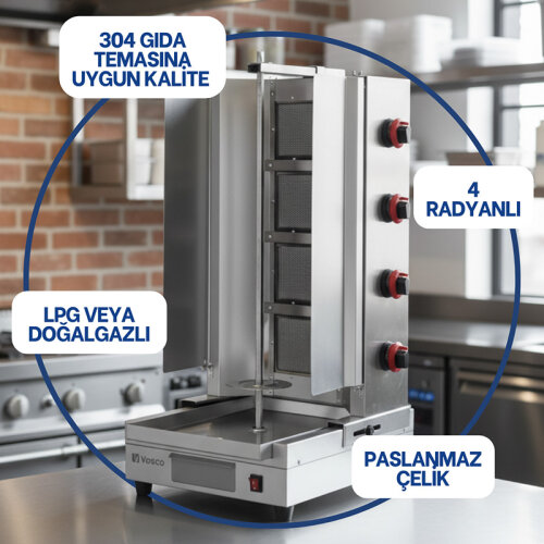 Vosco VKM-NG4R Alttan Motorlu 4 Radyanlı Döner Makinesi, Doğalgazlı - 5