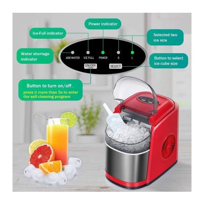 Vosco VSCB-12B Hazneli Ev Tipi Parmak Buz Makinesi, 12 kg/gün Kapasiteli, Kırmızı - Vosco