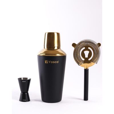 Vosco VSC-K3G 3 Piece Golden Bar Cocktail Set, Black - Vosco
